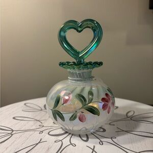 Fenton Green, Iridescent and Pink Heart Perfume Bottle